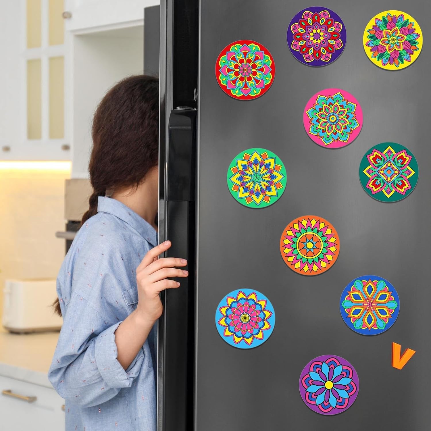 Relaxweex 50 Sets Magnetic Mandala Craft Painting Kits DIY Fridge multicolor 