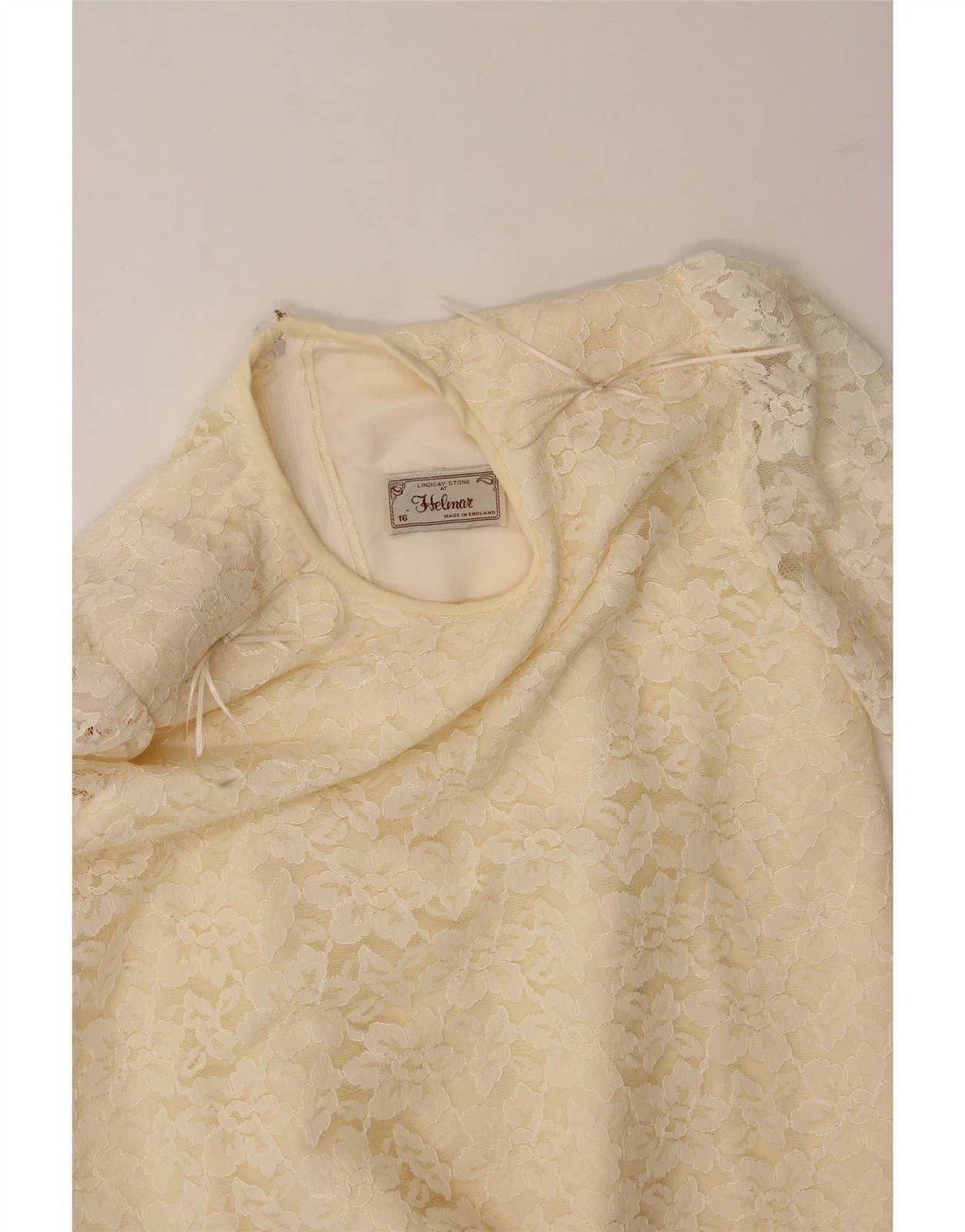 OFF WHITE Abito donna VINTAGE vita bassa UK 16 grande bianco sporco floreale CP25