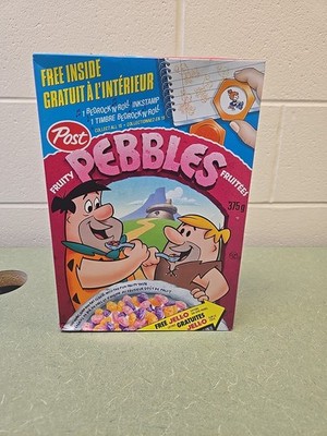 1991 Fruity Pebbles Canadian Cereal Box, Ink Stamp Cereal Prize!!