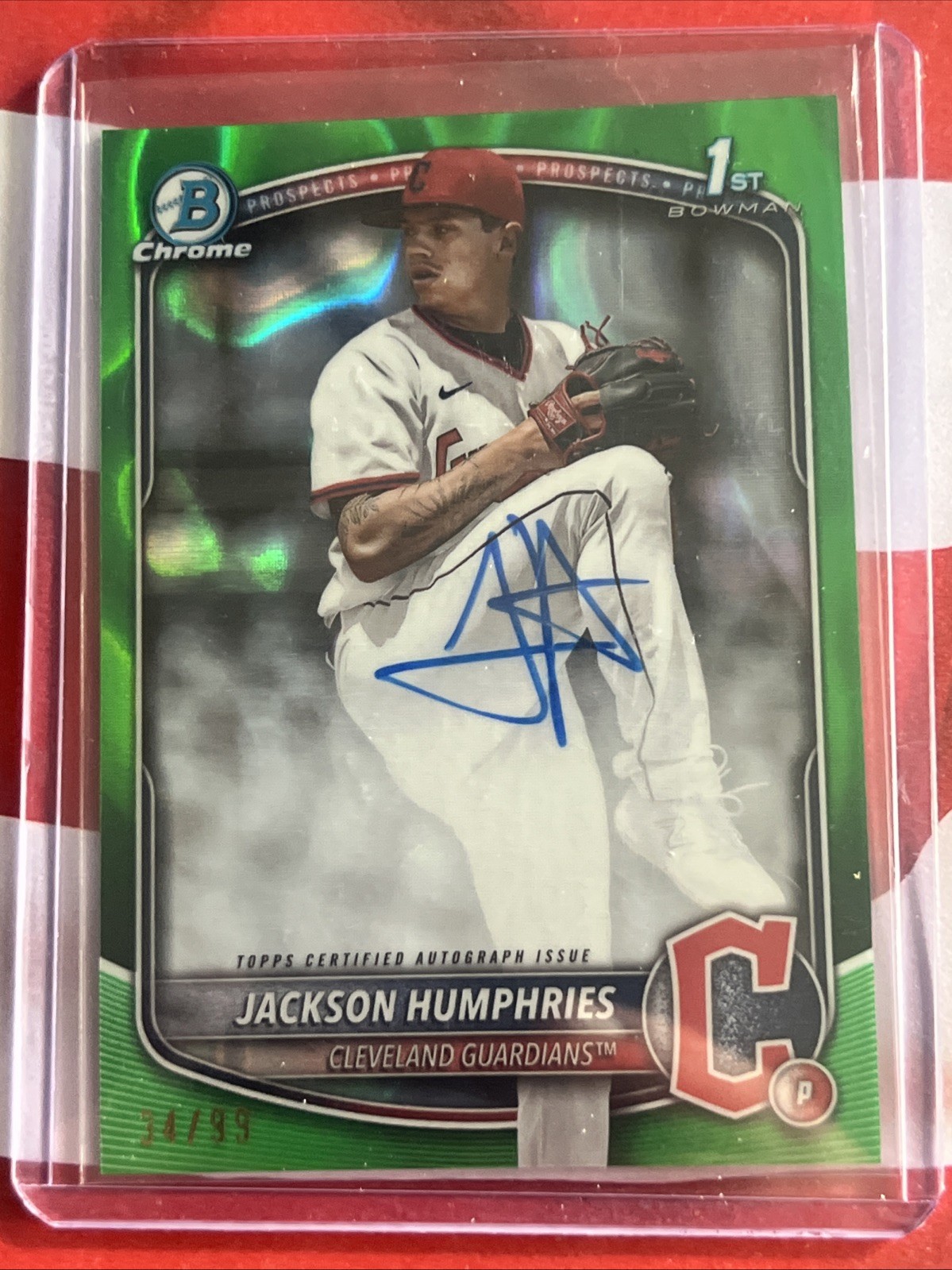 2025 Bowman 1st Chrome Jackson Humphries Green Lava Auto /99 Indians 