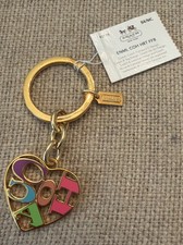 RARE Coach Keychain Enamel Heart Multicolor Enamel Letters Gold New W/Tags 93116