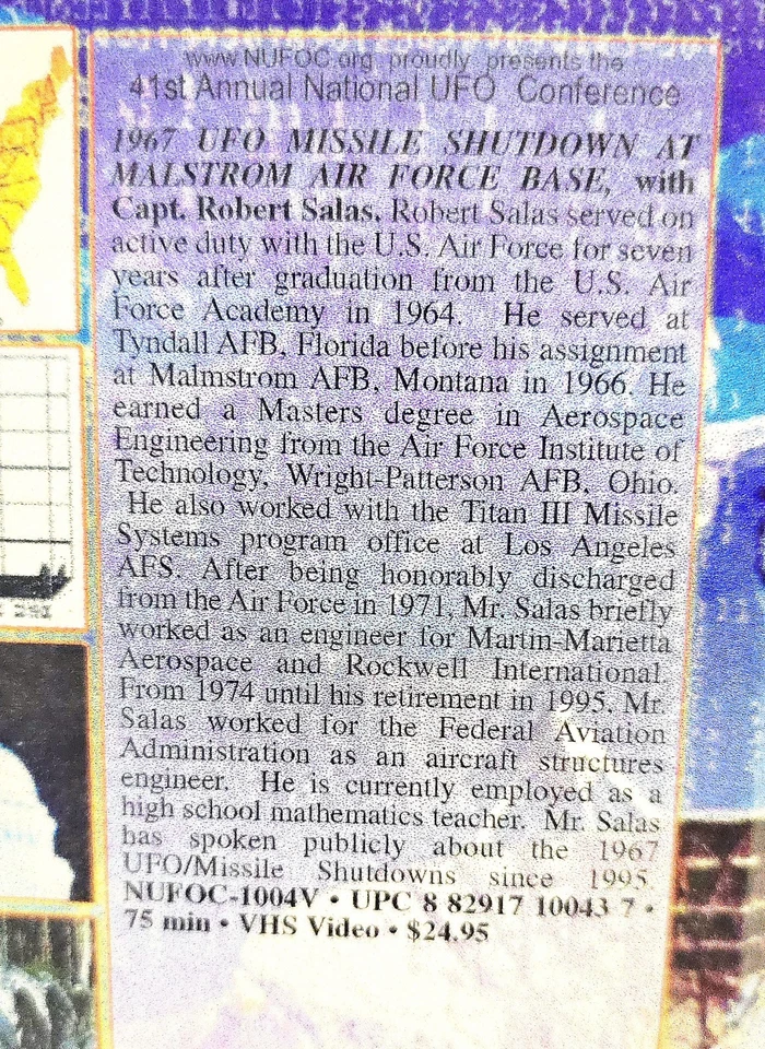 1967 UFO MISSLE SHUTDOWN - MALSTROM AFB - CAPT. ROBERT SALAS (VHS 75MIN 2003) - Image 4 of 4