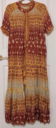 Free People Kleid Damen Gr. XL Rare Feelings Orange Rot Maxi Boho