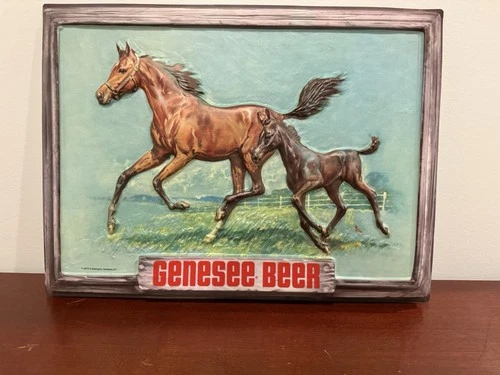 Vintage Genesee Lighted Beer Sign - Shadow Box Insert - 2 Horses - 20"x15"
