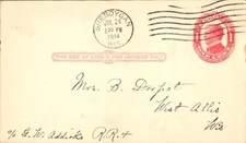 1914 Sheboygan WI Postal Card German Message Golden Spectacles Parcel Post