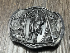 VTG 1984 Bergamot Brass works Native American Indian Horse Belt Buckle O 150 USA