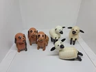 Vintage Fisher Price little people 6 pc Farm Animal Lot: 3 Sheep, 3 Dogs