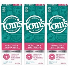Tom's of Maine Sensitive Whitening FluorideFree Toothpaste Soothing Mint 3PK