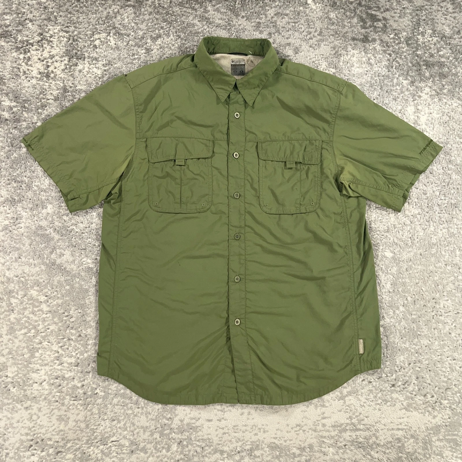 Columbia Shirt Mens Large L Green Short Sleeve Titanium Rip Stop Hiking Fishing