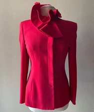 Giorgio Armani Women's Red Wool Structured Blouse Coat - Ruffle Neck - IT 38