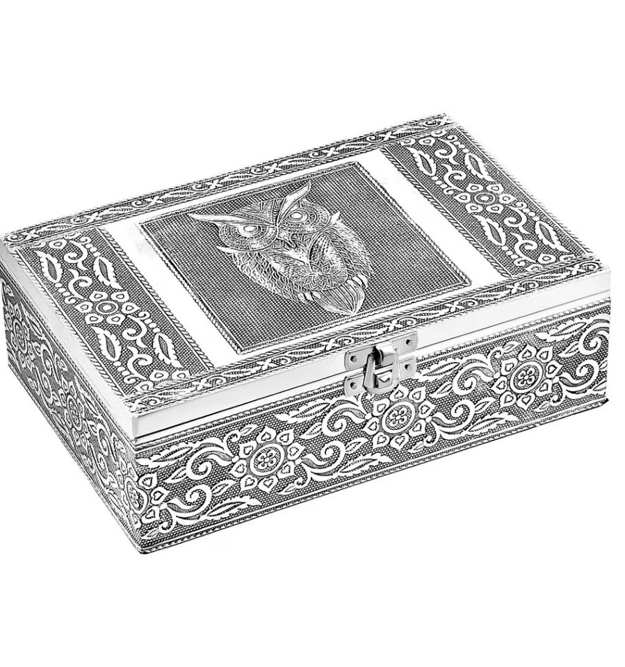 Cajas de almacenamiento de 2 piezas para búho en relieve de aluminio oxidado y cuentas, ¡nuevas! Foto 4 de 4