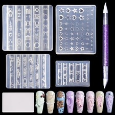 Laza 4pcs Silicone Nail Art Molds, 3D Virgin Mary, Mirror Frame, Heart, Bowknot