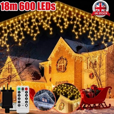 YOUKUKE 600 LED Icicle Lights 18M Super Bright Christmas Snowing Effect Outdoor Light UK