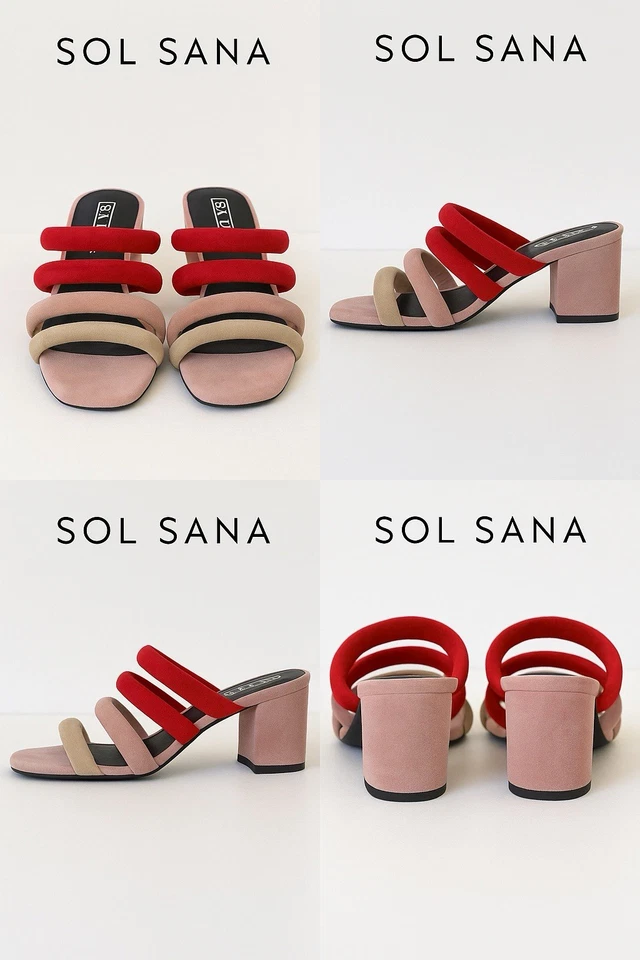 Sol Sana Holt 管状皮革穆勒鞋凉鞋粗跟多色 8M 码 — 第 2/4 张图片