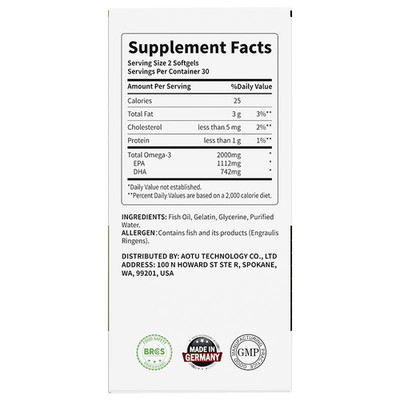 Omega 3 60 Capsules Fish Oil Germany Made - Deep Sea Gold for Heart & Brain