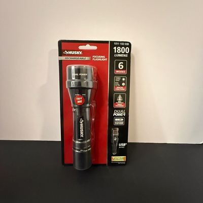 #ad Husky 1800 Lumens Dual Power LED Rechargeable Focusing Flashlight $21.99