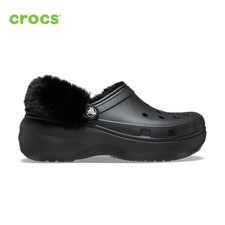 NEW CROCS Classic Platform Fuzz Lined Clog 212854 Black