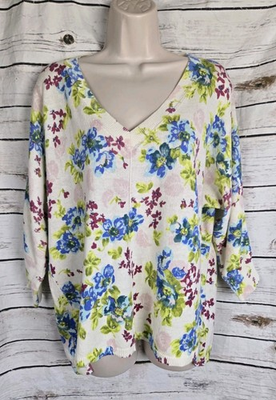 #ad #ad Sundance Multi Floral Lightweight Sweater Pullover M Boxy 100% Cotton $34.99