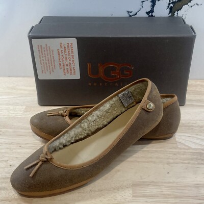 Women’s UGG Shoes Ballet Flats Brown Leather Sheepskin