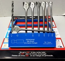 Spade Bit Set with Holder 8 Piece Combo Set , WOOD , PLASTIC, DRYWALL and COPPER