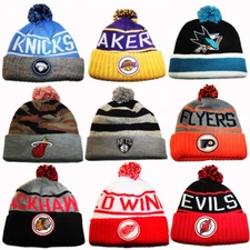 Mitchell & Ness NBA / NHL Cuffed Knit Pom Beanie Winter Hat Team Skully Cap