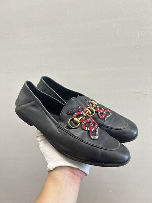 Gucci Black Leather King Snake Horse Bit Jordaan Loafers UK 7 US 8