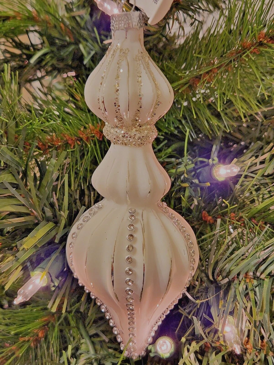 Beautiful Sparkling Gittered Beaded Bright White Glass Christmas