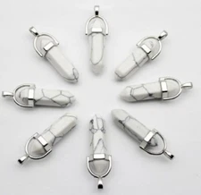 Natural Stone Pendant Hexagonal Column Shape White Howlite Pendant Necklace