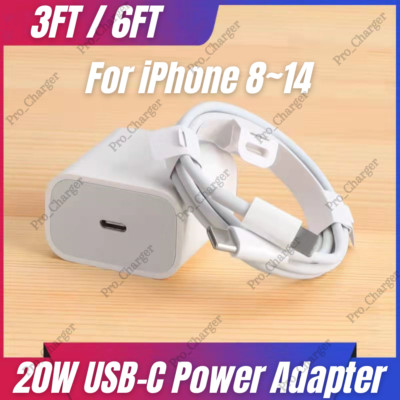 USB C Power Adapter Block 20W Fast Charger Cord For iPhone 14 13 12 11 X XS XR 8