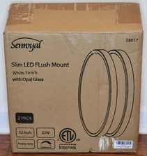 Senroyal Slim LED Flush Mount Ceiling Lights 12 Inch 22W White Opal Glass 2 Pack