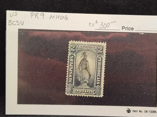 MATT'S STAMPS US SCOTT PR9, 2-CENT NEWSPAPER STAMP, MHOG, CV $300 - Picture 3 of 3