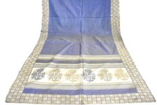 FNC Vintage Saree Indian Blue Hand Woven Floral Blend Silk Sari Craft Fabric