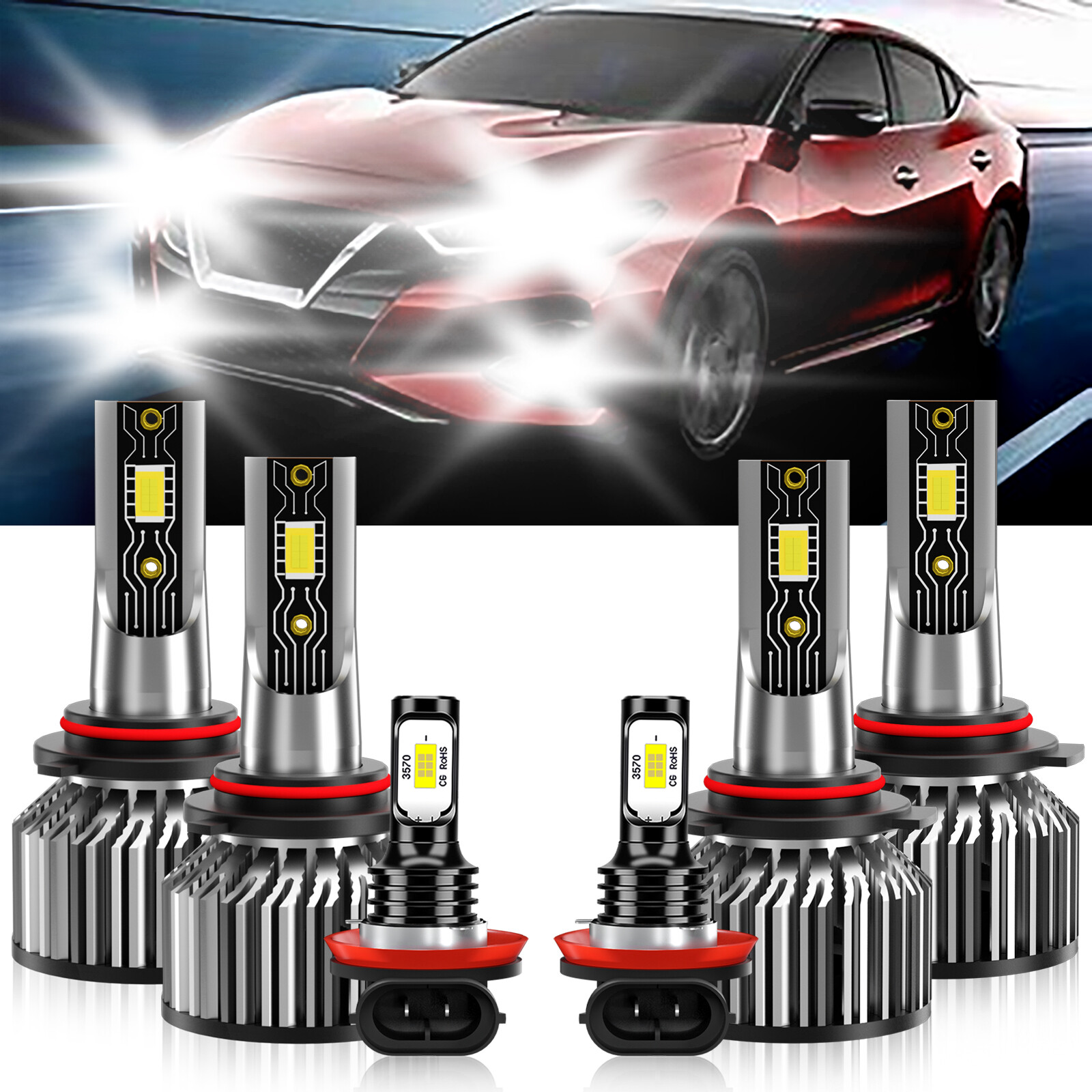 6Pcs LED Headlight High Low + Fog Light Bulbs kit For Nissan Maxima 2008-2008