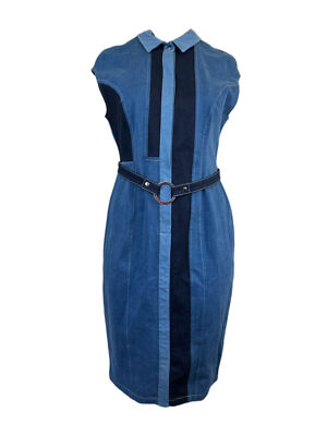 Marina Rinaldi Women's Blue Dakar Denim Belted Sheath Dress NWT