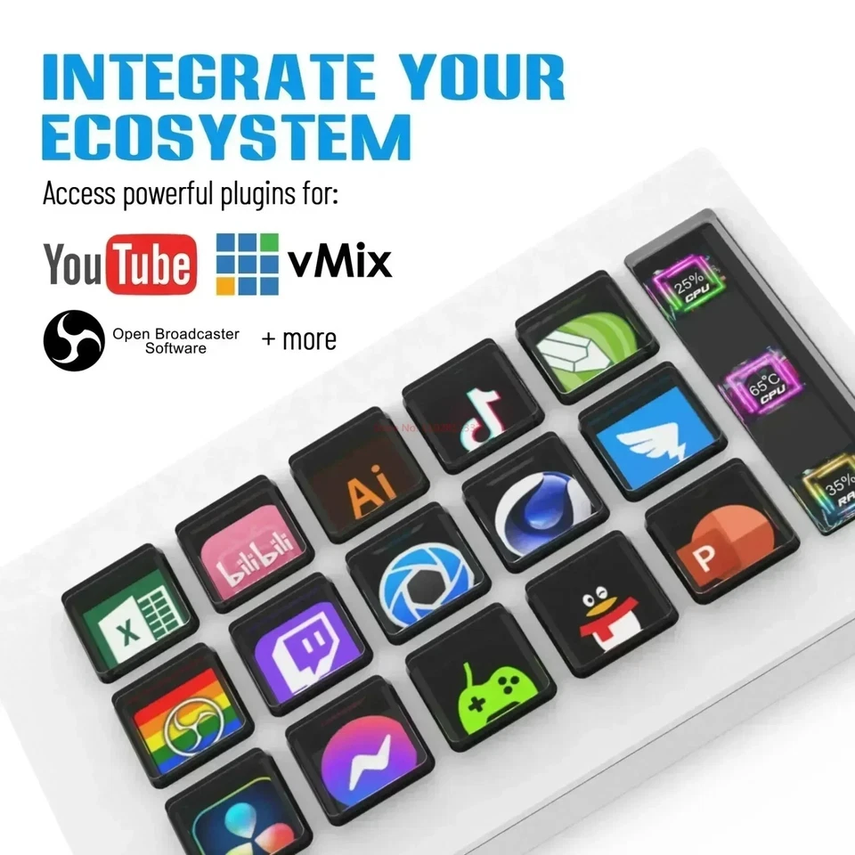 Customizable Stream Deck For Streaming And Gaming 15 Keys Wired USB White - Image 3 of 4