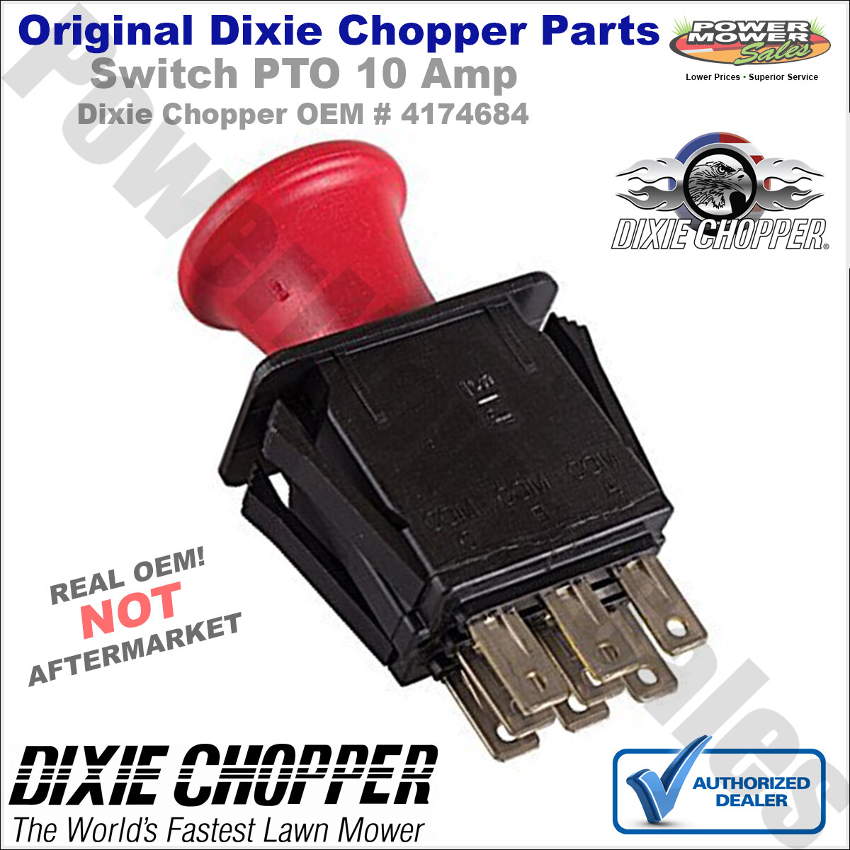 OEM Dixie Chopper 10 Amp PTO Switch for Lawn Mowers 4174684