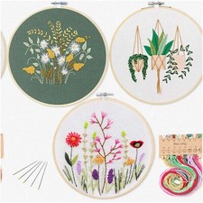 Floral Stitchery Delight - Complete 3 Pack Embroidery Starter Kit with Stamped P