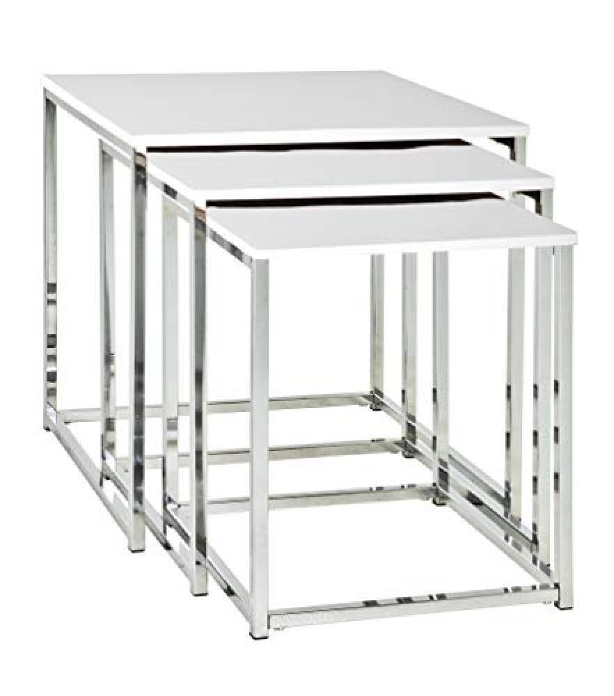 (TG. 29/34/39 x 29/34/39 x 36/39/42 cm) Haku Möbel Set di 3 Tavoli, Bianco Crom
