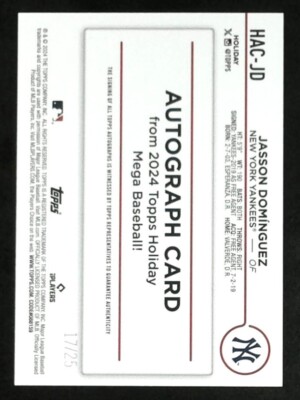 2024 TOPPS HOLIDAY JASSON DOMINGUEZ YANKEES RC AUTO /25 SILVER