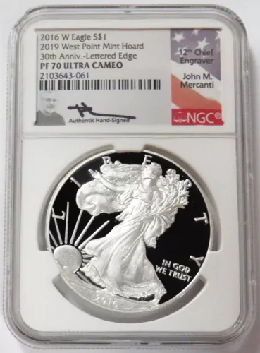 2016 W MERCANTI PROOF AMERICAN SILVER EAGLE $1 DOLLAR 2019 HOARD NGC PF 70 UC