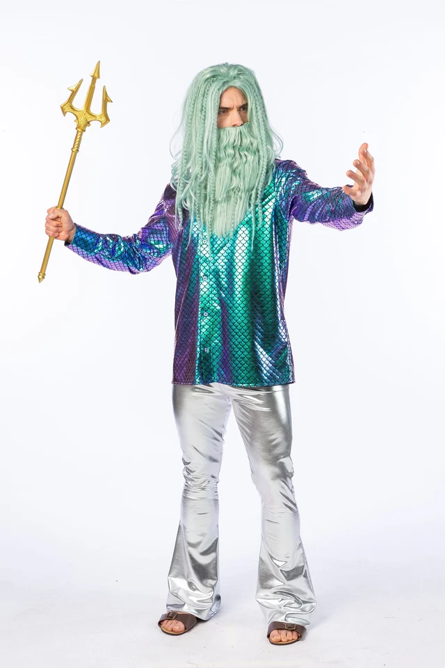 ORLOB KARNEVAL GMBH Hemd Neptun mit Fischschuppen türkis blau Poseidon Wassermann Karneval Kostüm