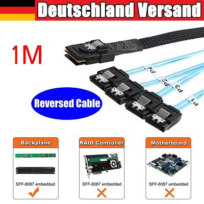 SATA (Serial ATA) auf  Mini SAS SFF-8087 Reverse Breakout Kabel Splitterkabel 1M