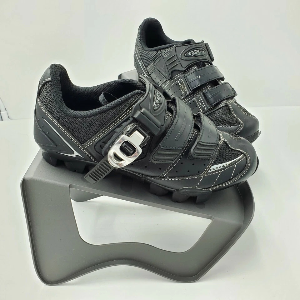 SERFAS Womens Black Leather Mesh Cycling Shoes Road Bike Black White Sz 39/6.5 - Image 3 of 4