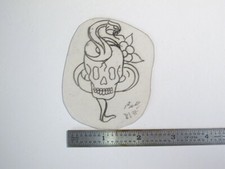 vtg 1960s 70s Tattoo Flash acetate stencil Skull and Snake signed SN1