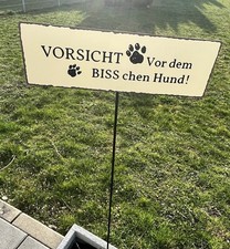 GARTEN DEKO + SCHILD BLECHSCHILD STAB 100cm + HUMOR SPRUCH HUND BEIGE + NEU
