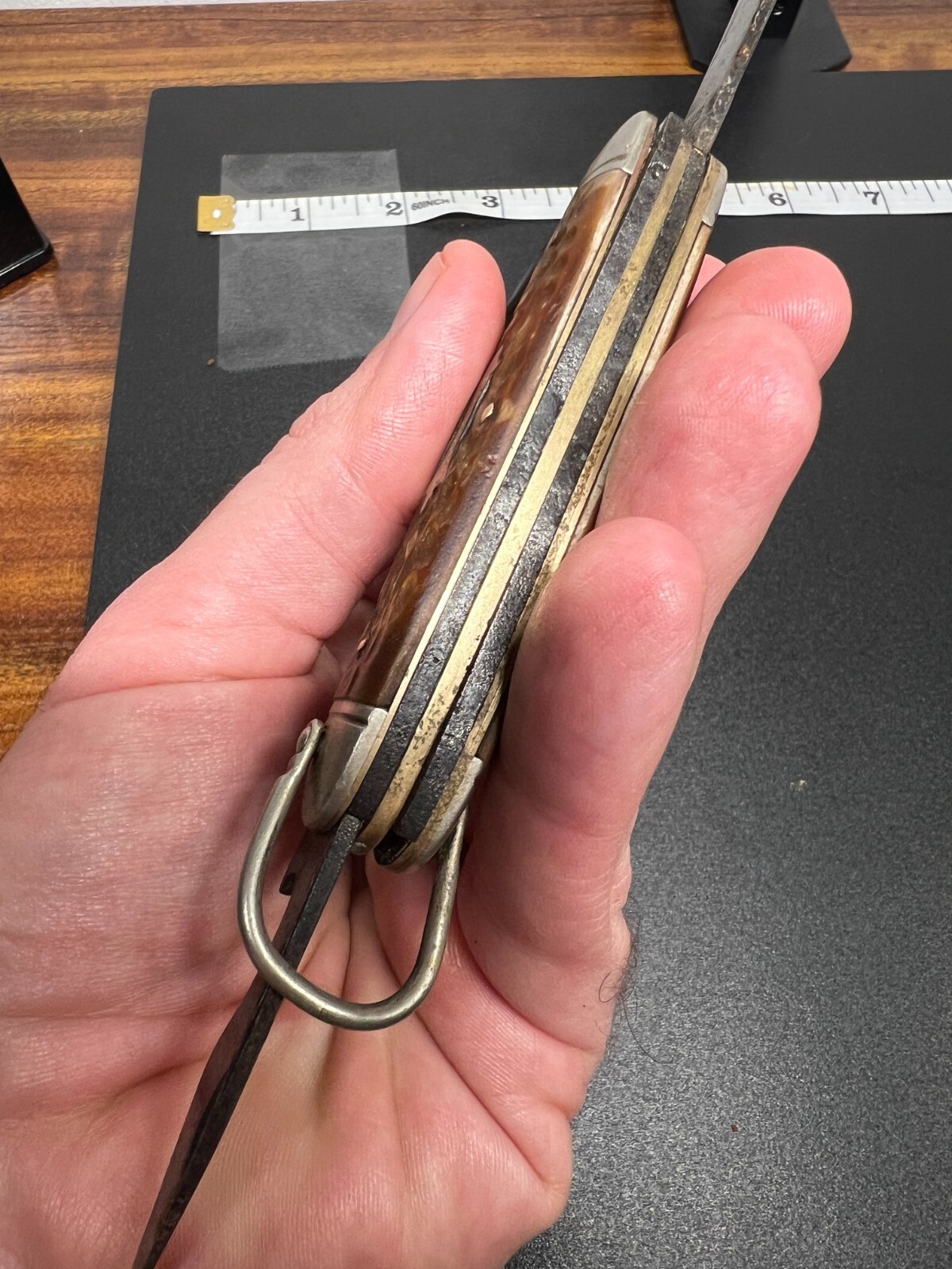 Vintage Camillus New York USA 4 Blade Pocket Knife Brown Jigged Handle