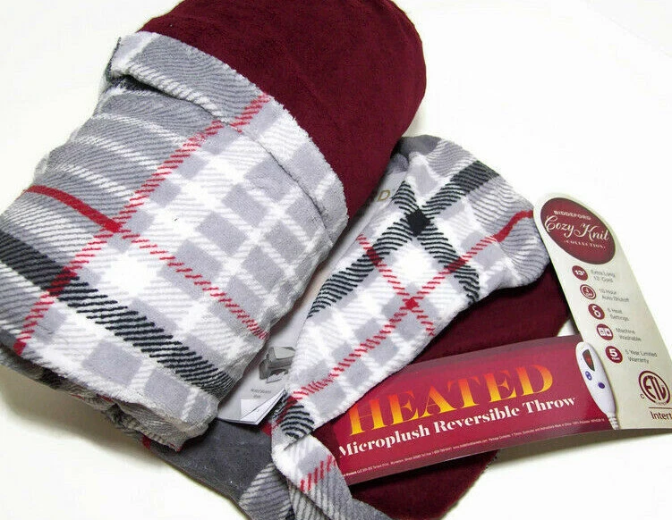 Biddeford Heated Electric MicroPlush Reversible Wine Red Plaid Throw Blanket - Image 4 of 4