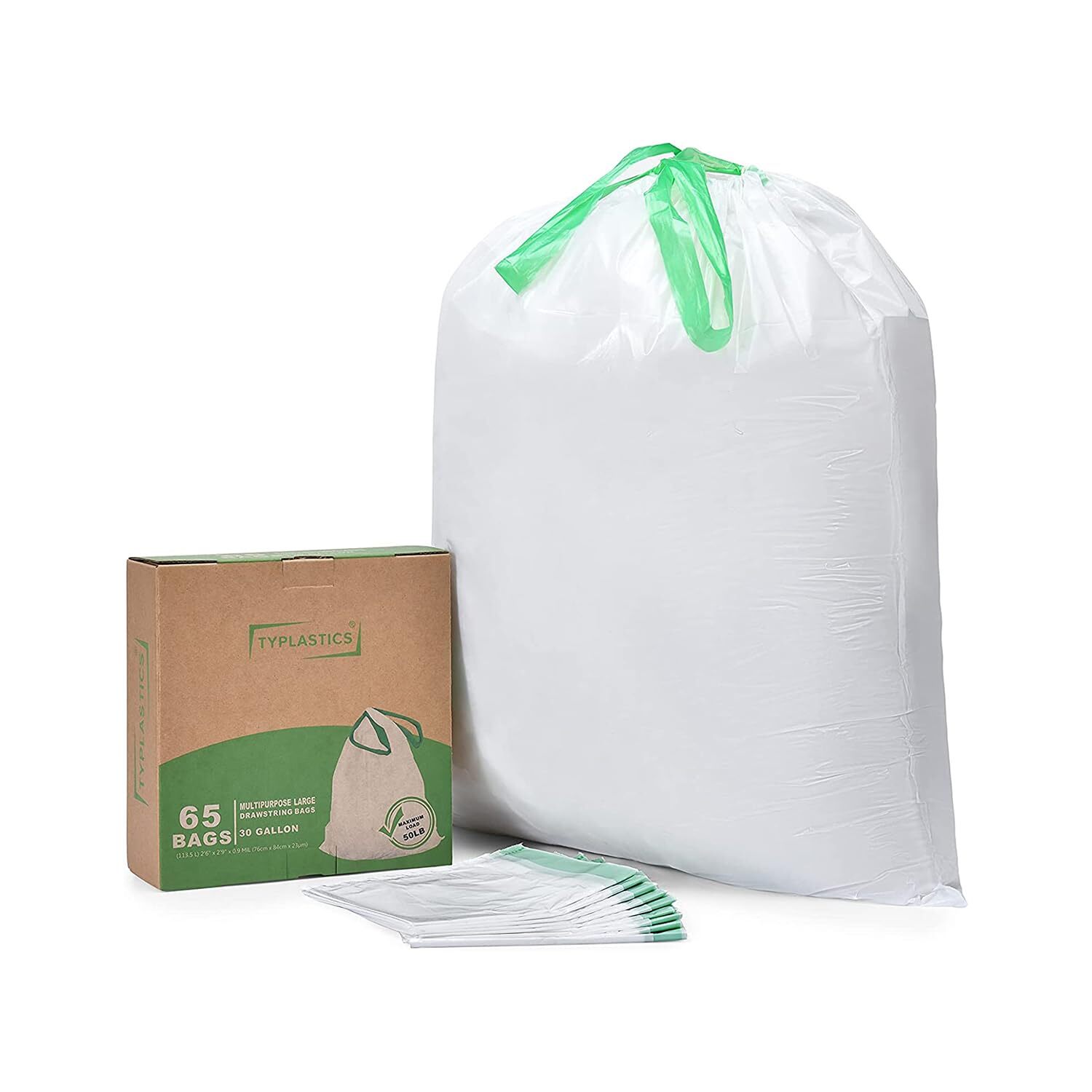 Drawstring Trash Bags, 30 Gallon Multipurpose Heavy Duty Garbage Bags, 65 Count