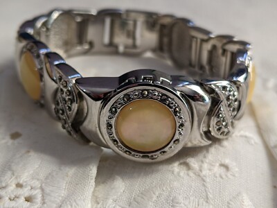 Vintage Silver Lee Sands Watch with Jasper Gemstone Band and Mother of Pearl Dia Lee Sands Watch - Etsy main image 4