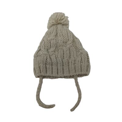 Youth Girls Zara Cable Knit Beanie Hat Pom Pom Cream Chin  display picture 1